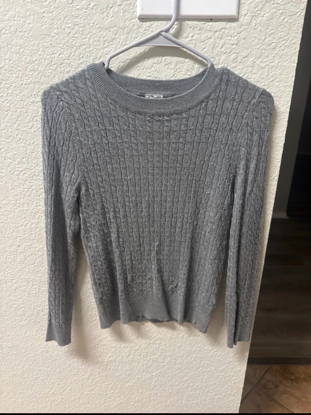 Cielo Gray Cable-Knit Crewneck Sweater